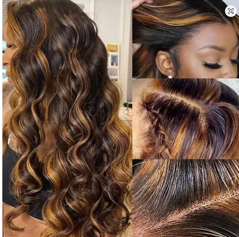 Peruki syntetyczne z koronką z przodu bez kleju, z pasemkami ombre, wstępnie wyrwane, z włosami baby hair, falowane, 13x4, HD, dla czarnoskórych kobiet
