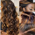Peruki syntetyczne z koronką z przodu bez kleju, z pasemkami ombre, wstępnie wyrwane, z włosami baby hair, falowane, 13x4, HD, dla czarnoskórych kobiet