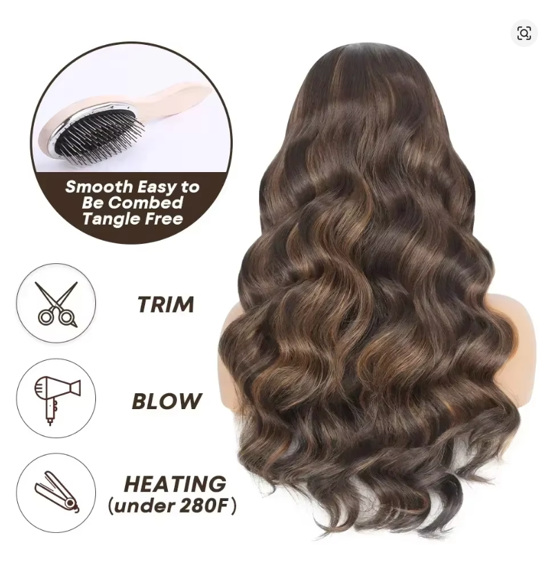 Peruki syntetyczne z koronką z przodu bez kleju, z pasemkami ombre, wstępnie wyrwane, z włosami baby hair, falowane, 13x4, HD, dla czarnoskórych kobiet